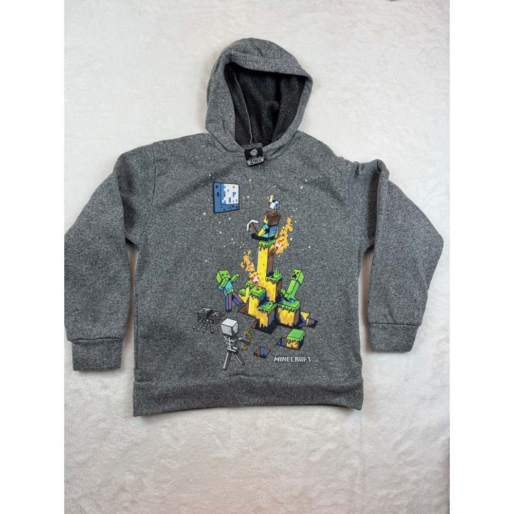 Jinx Minecraft Boys Hoodie Gray Heather Graphic Pullover Sweatshirt Size S
